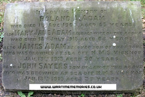 James Adam commemorated on family grave at Jarrow Cemetery